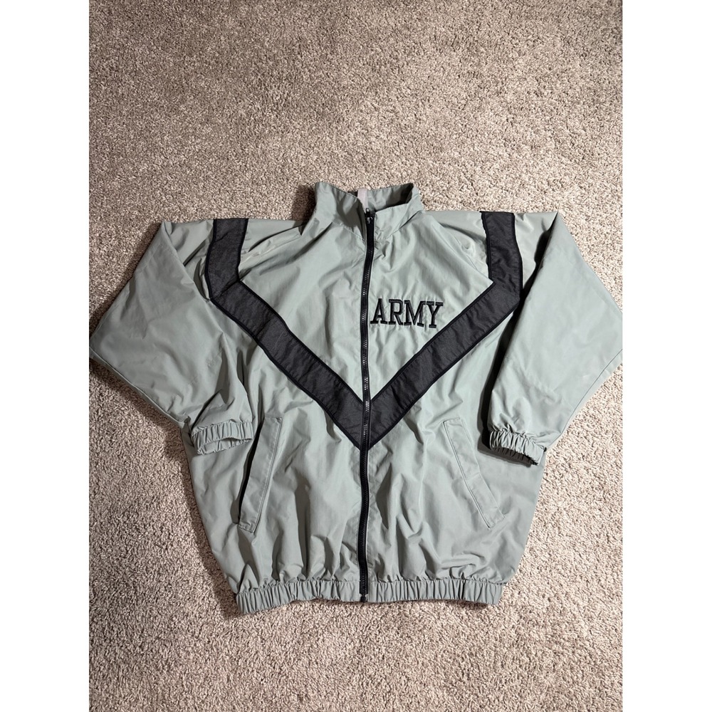 US Army IPFU Training Jacket Gray Black Chevron Windbreaker Mens Medium